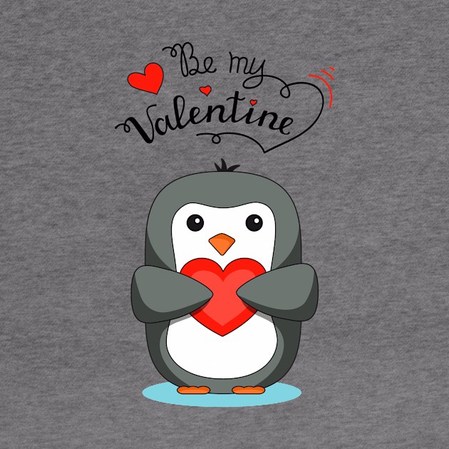 "Be my valentine" penguin with heart by LizaAdler